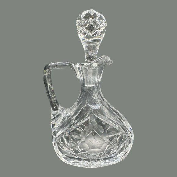 Antique Crystal Oil & Vinegar Bottle With Rose Pattern Engravings - Picture 10 of 13